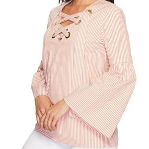 NWT Michael Kors Striped Orange Grommet Top